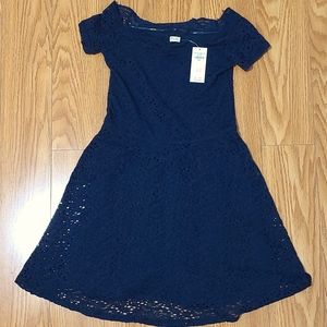 Hollister Navy Blue Lace Off the Shoulder Dress